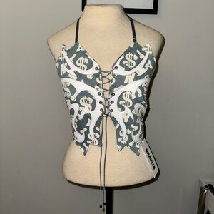 Namilia Halter Top Dick Dollar ‘DENIM BUTTERFLY TOP’ NWT M/L/XL